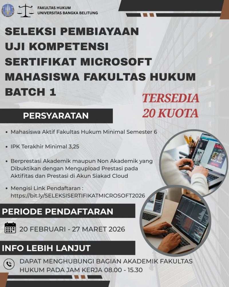 SELEKSI PEMBIAYAAN UJI KOMPETENSI SERTIFIKAT MICROSOFT MAHASISWA FAKULTAS HUKUM BATCH 1